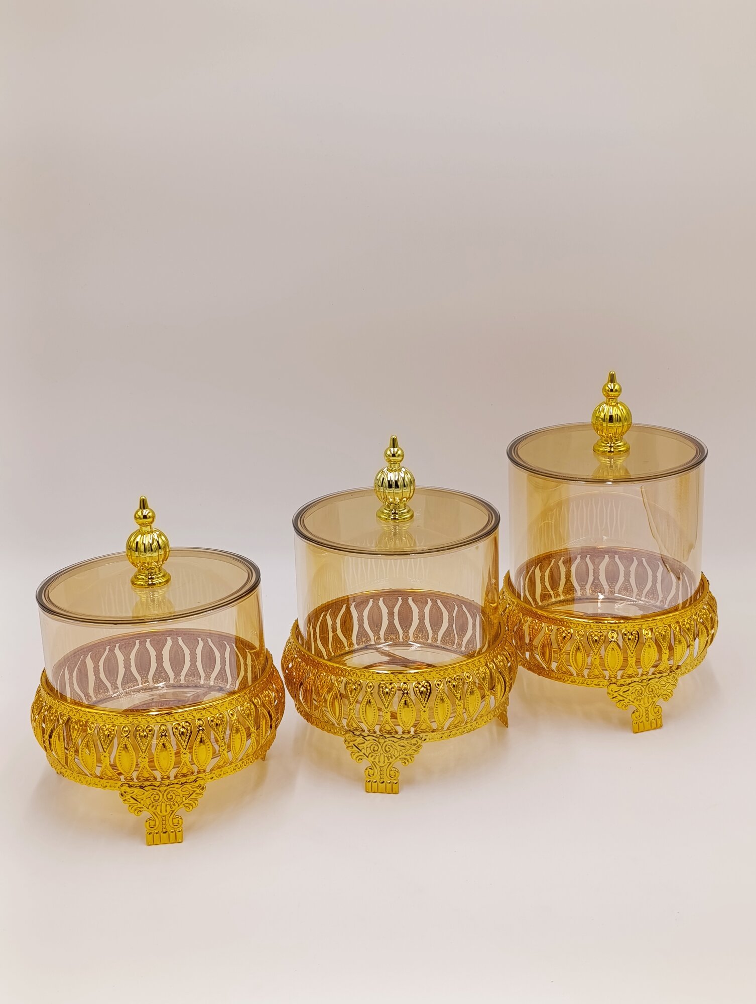 Набор банок "Golden Glass Storage", стекло, золотой декор, 3 шт. — фото 1