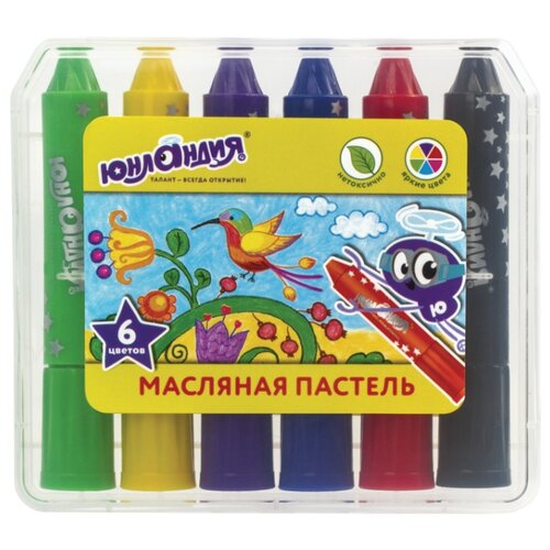Масляная пастель Юнландия колибри 6 цветов яркие цвета пластиковый корпус пенал 227298 193₽