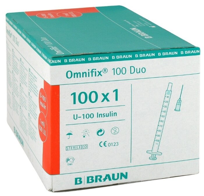 Шприц инсулиновый B. Braun Omnifix Duo U-100 трехкомпонентный 26G (0.45 мм х 12 мм), 1 мл