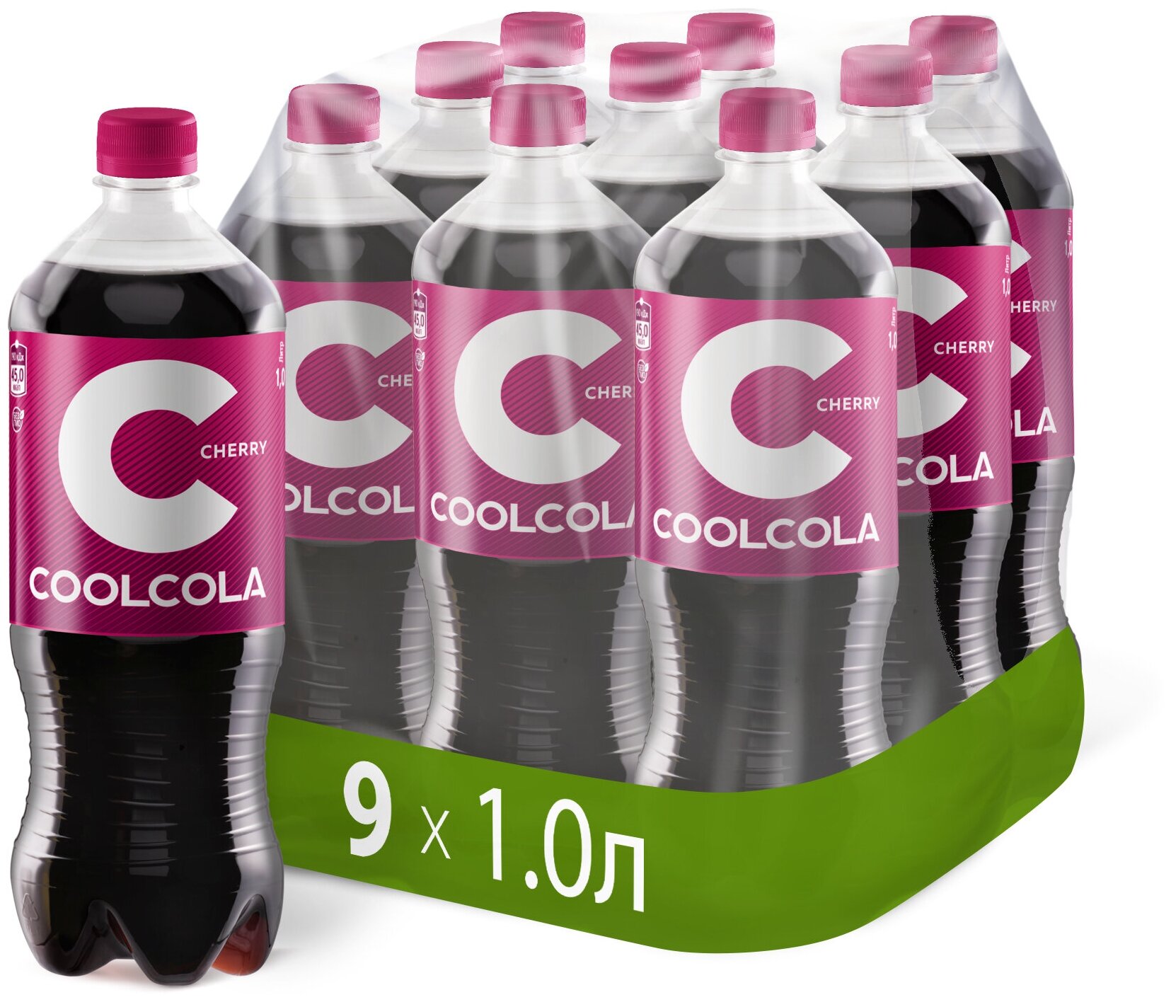 Напиток "Кул Кола Вишня" ("Cool Cola CHERRY") безалкогольный сильногазированный, ПЭТ 1.0 (упаковка 9шт)