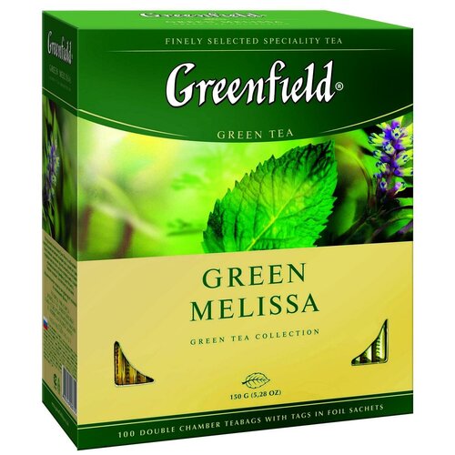 Чай зеленый Гринфилд грин мелисса Greenfield Green Melissa, с мелиссой, 9 шт по 100 пак