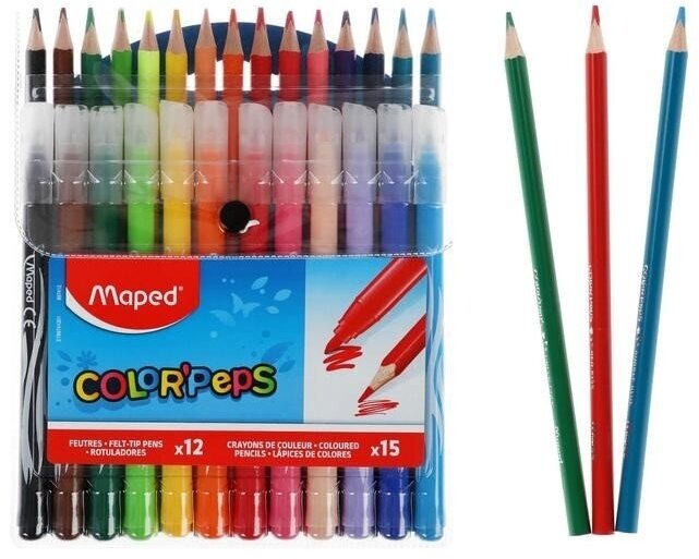 Набор для рисования Maped Color'Peps, 12 фломастеров, 15 цветов, карандаши