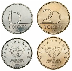 Подарочный набор из 2-х монет Венгрия 10 и 20 форинтов. Дань уважения героям пандемии коронавируса Covid-19. 2020 г. в. Состояние UNC (из мешка)