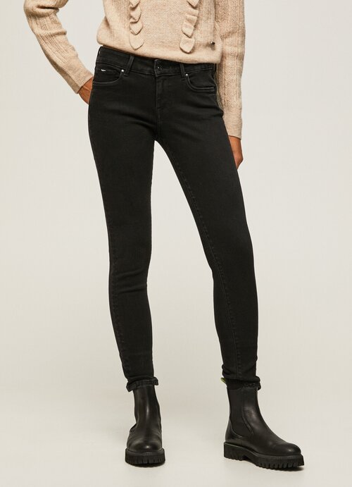 Джинсы скинни  Pepe Jeans, прилегающие, средняя посадка, стрейч, размер 29, черный