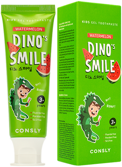 Детская гелевая зубная паста DINOs SMILE c ксилитом и вкусом арбуза, 60г, Consly