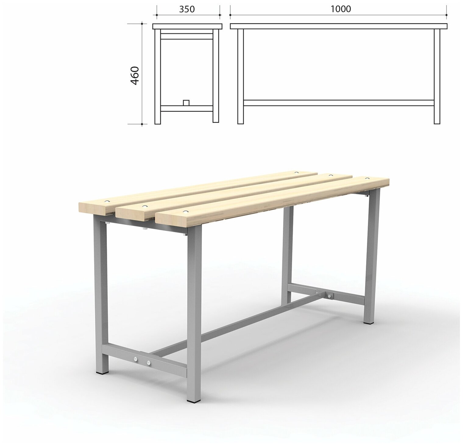 Скамья деревянная на металлокаркасе "СТ 1", 1000х350х460 мм, каркас металлический серый, сиденье дерево В комплекте: 1шт.