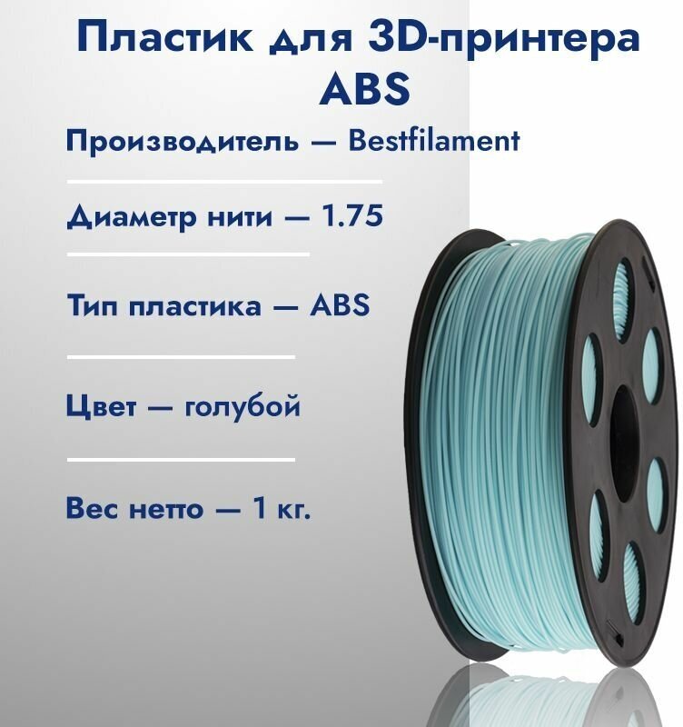 Катушка ABS пластика для 3D принтера Bestfilament 1,75 Голубой 1кг