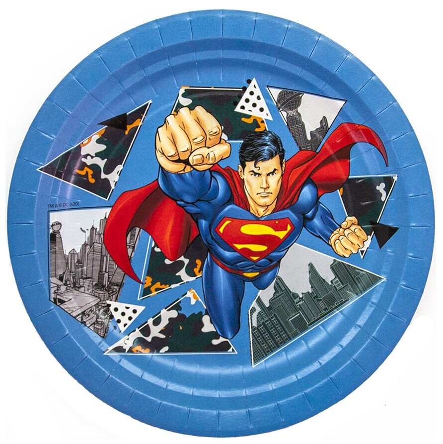 Тарелки бумажные для праздника Супермен, 18 см