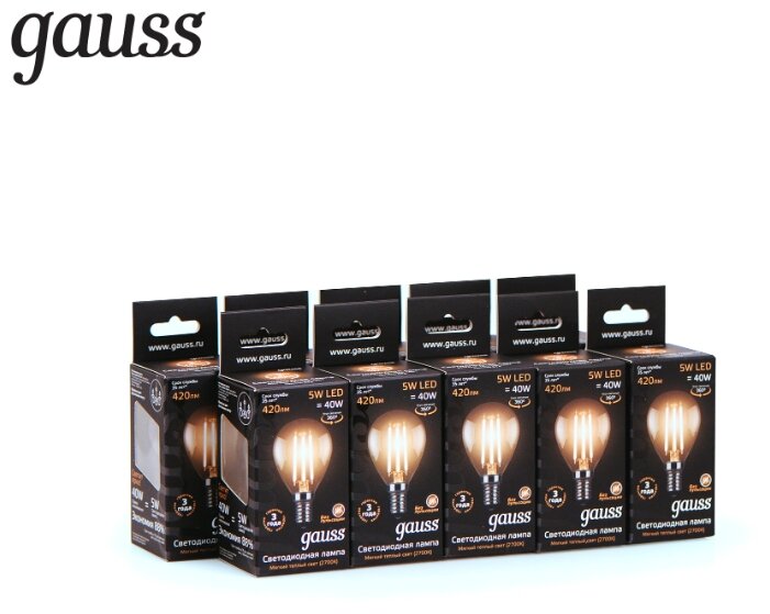 Светодиодная лампа Gauss LED Filament Globe E14 5W 2700K (упаковка 10 шт)