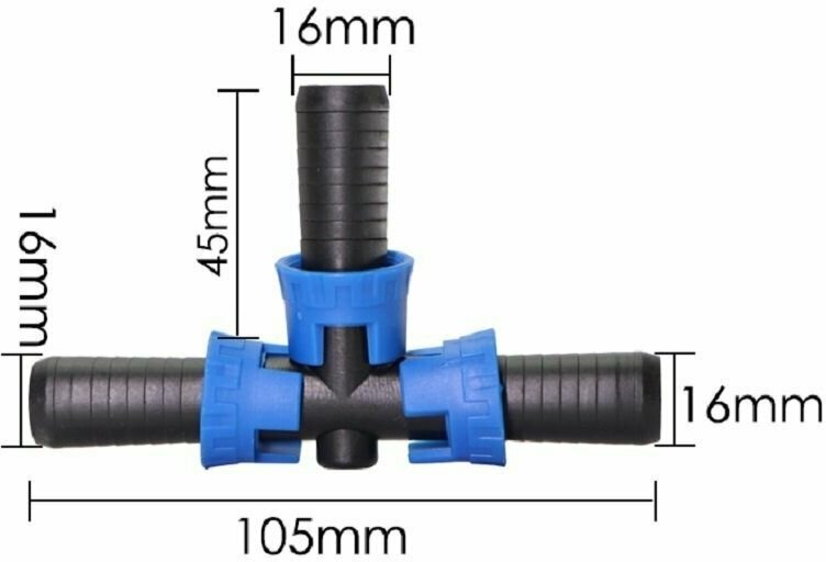 Зажимной тройник "лайт" 16 мм для ленты капельного полива 4 шт. Комплект для капельного орошения - фотография № 2
