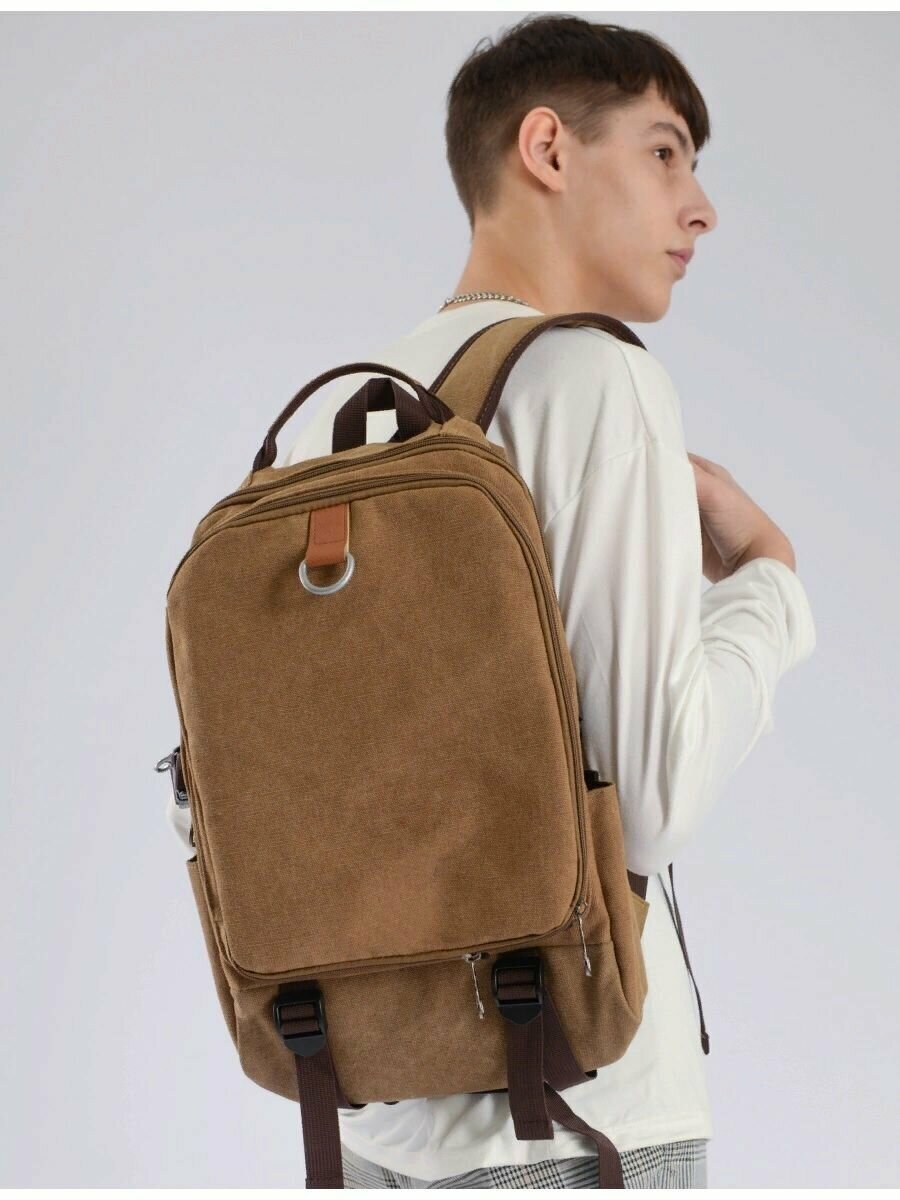 Рюкзак мужской /женский школьный городской для учебы офиса путешествий Leader, из непромокаемой ткани Canvas, светло-коричневый