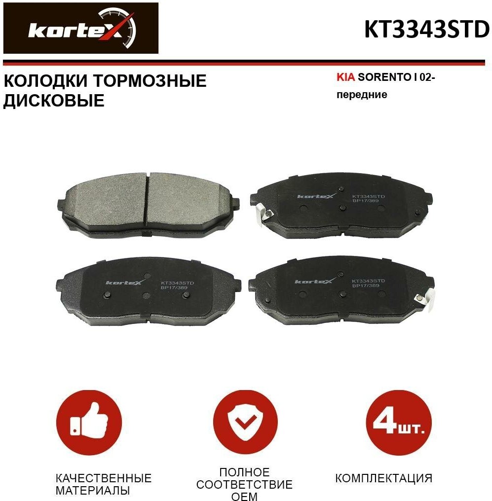 Колодки тормозные Kortex для Kia Sorento I 02- передние к-т OEM 2409201 581013ED00 581013ED03 581013EE00 581013EE01 BP2019 GDB3343 HP1153 KT33