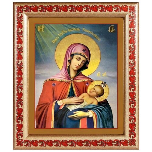 Икона Божией Матери Успокоительница, в рамке с узором 19*22,5 см икона божией матери успокоительница в деревянной рамке 8 9 5 см