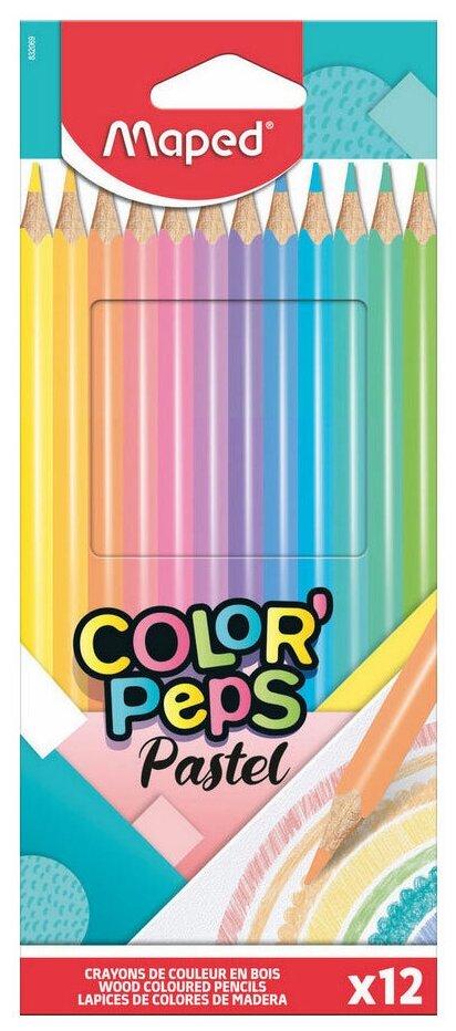 Карандаши 12 цветов Maped Color` Peps Pastel, треугольные, ударопрочные, картон, футляр