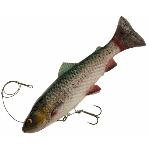 воблер свимбейт savage gear 4d line thru trout 250 ss fire trout Воблер для рыбалки Savage Gear 4D Line Thru Pulsetail Trout 200 SS цв. Green Silver, 102 гр 200 мм, на щуку, свимбейт медленно тонущий, заглубление до м