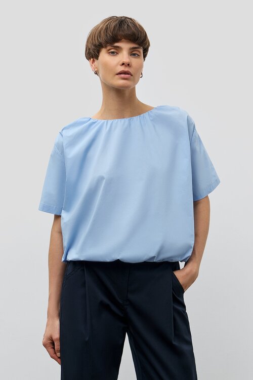Блуза  Baon, повседневный стиль, свободный силуэт, короткий рукав, без карманов, однотонная, размер 46, голубой