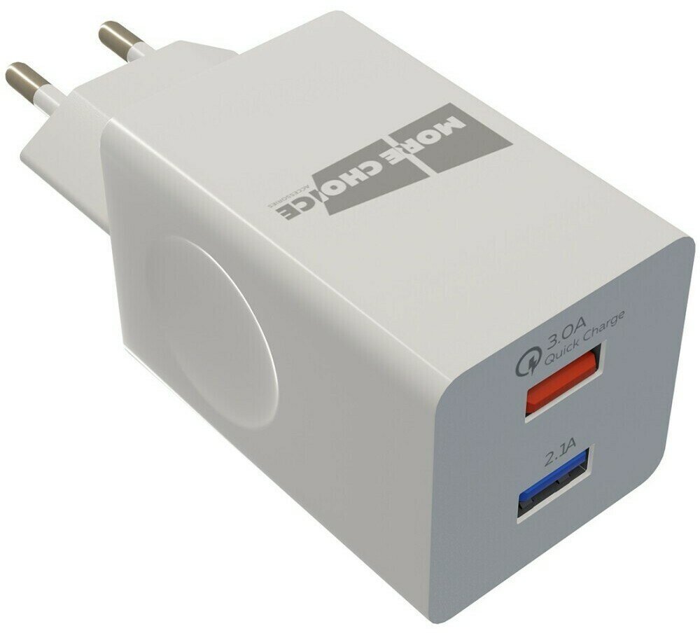 Зарядное устройство СЗУ Smart 2USB 3.0A QC3.0 быстрая зарядка для Lighting 8-pin More choice NC55QCi (White)