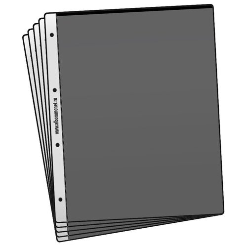 Комплект из 5-ти листов PROFESSIONAL на черной основе (односторонний) для бон (банкнот) на 1 ячейку. Формат Grande. Размер 310х250 мм.