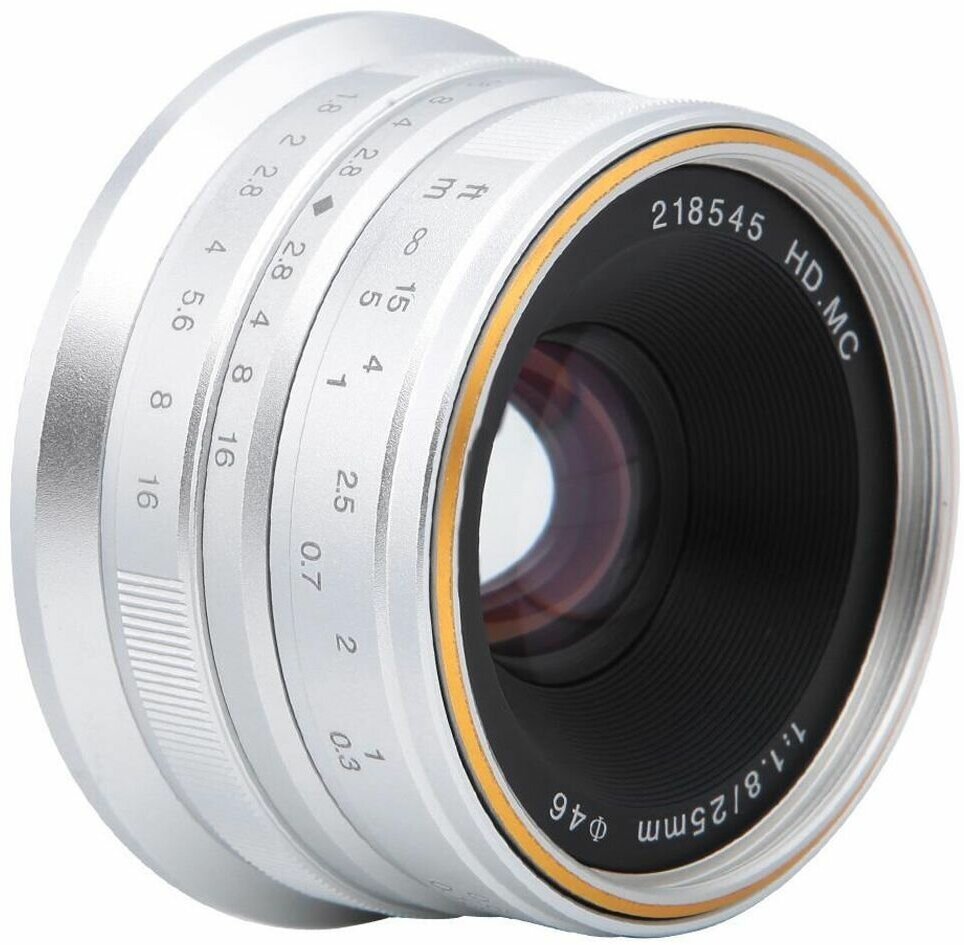 Объектив 7artisans 25mm F1.8 micro 4/3, серебряный