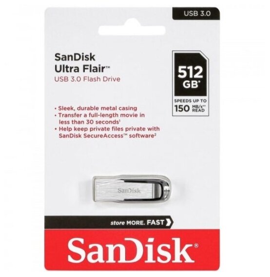 USB флешка Sandisk 512Gb Ultra Flair USB 3.0 (150/25 Mb/s)