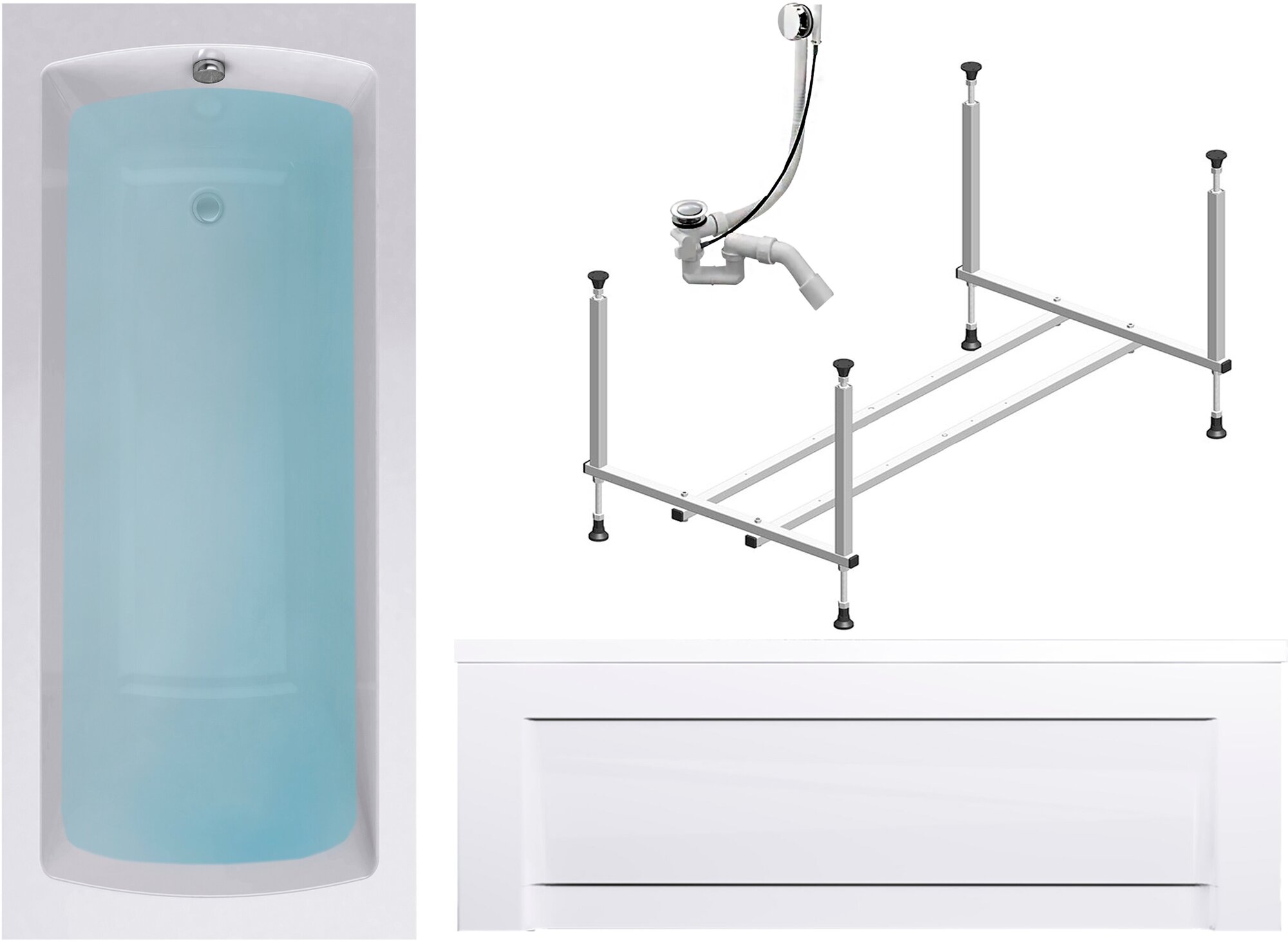 TIMO Комплект Акриловая ванна RITTA1270 120*70*63+Каркас + Слив-перелив+Фронтальная панель