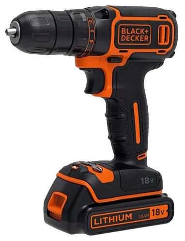 Аккумуляторная дрель-шуруповерт (650 об/мин, 10.3/30 Нм, ЗУ) BLACK+DECKER BDCDC18B-QW