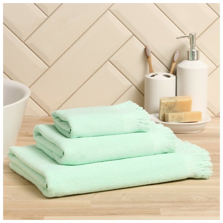 фото Полотенце махровое Love Life Fringe, 30х60 см, цвет мятный, 100% хлопок, 380 гр/м2