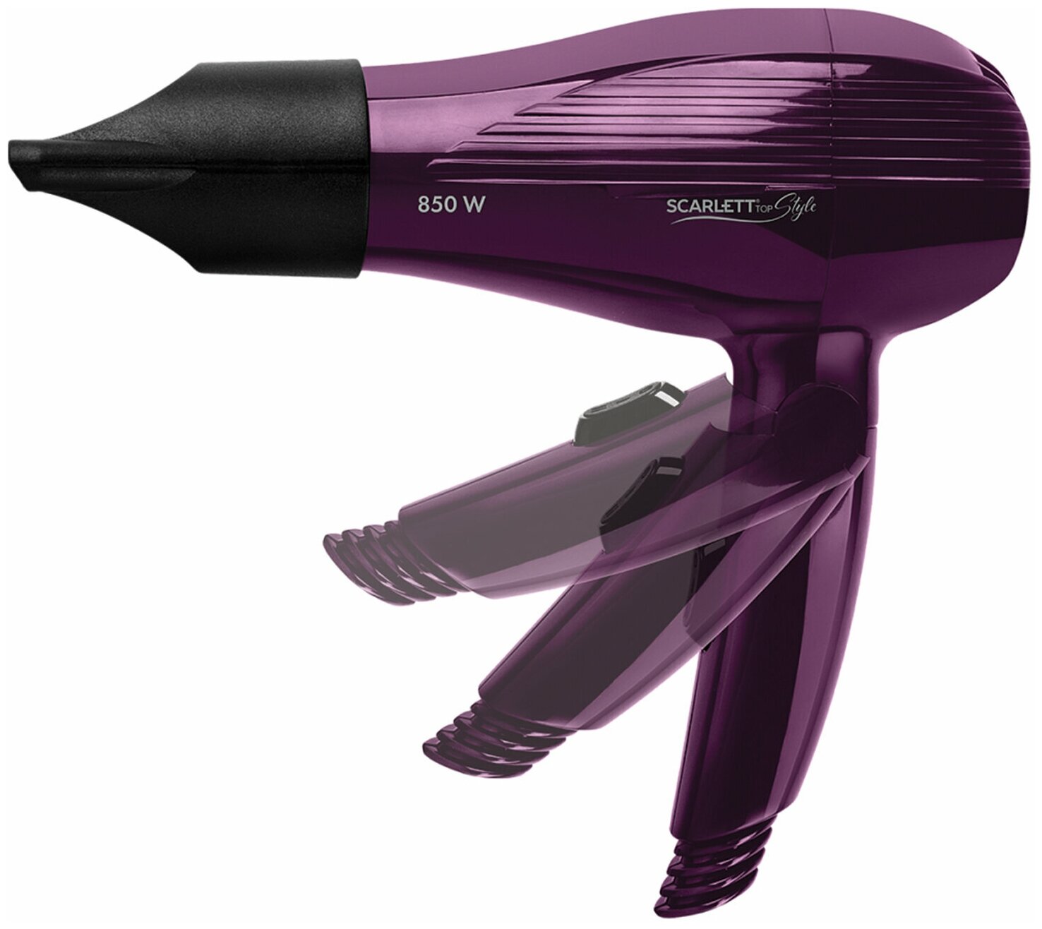 Фен SCARLETT SC-HD70T24, мощность 850 Вт, 2 скорости, 1 температурный режим, складная ручка, фиолетовый - фотография № 3