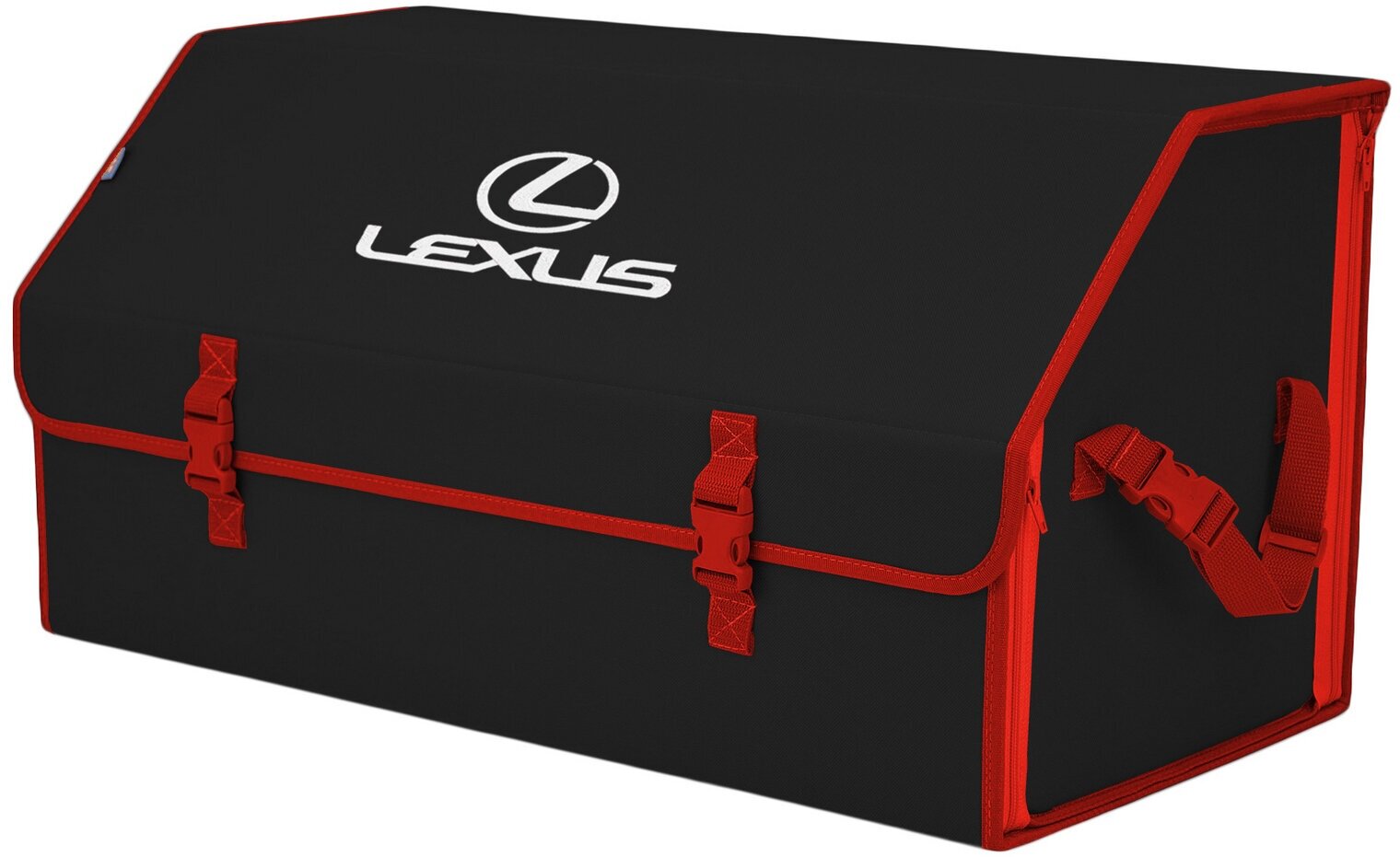 Органайзер-саквояж в багажник "Союз" (размер XL Plus). Цвет: черный с красной окантовкой и вышивкой Lexus (Лексус).