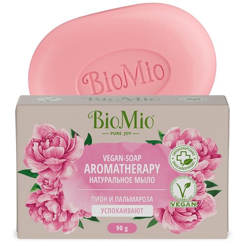 BioMio Мыло кусковое натуральное Aromatherapy Пион и пальмароза пион, пальмароза, 90 г biomio bio soap натуральное мыло пион и пальмароза 3шт по 90 г