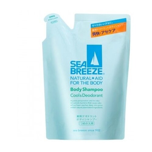 SHISEIDO Шампунь для тела мужской с охлаждающим и дезодорирующим эффектом SEA BREEZE аромат мяты мягкая упаковка 400мл