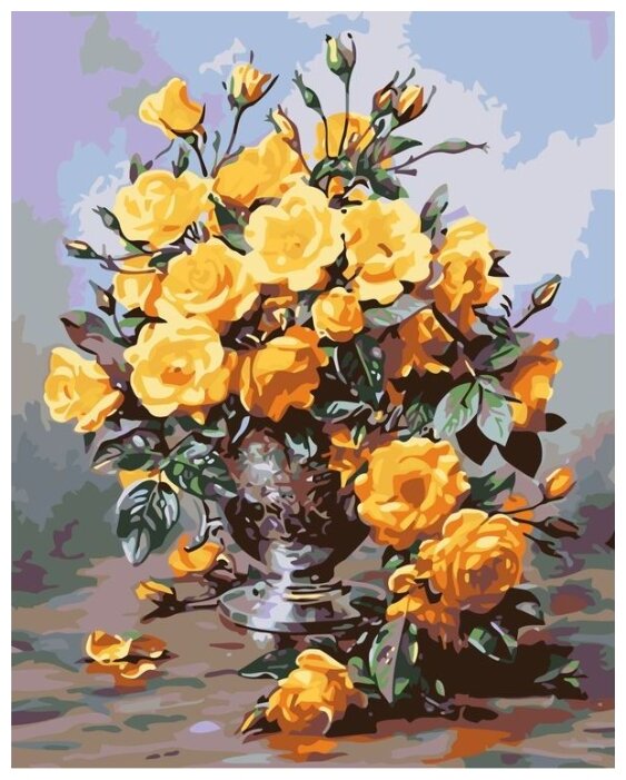 Картина по номерам "Жёлтые розы в вазе", 40x50 см