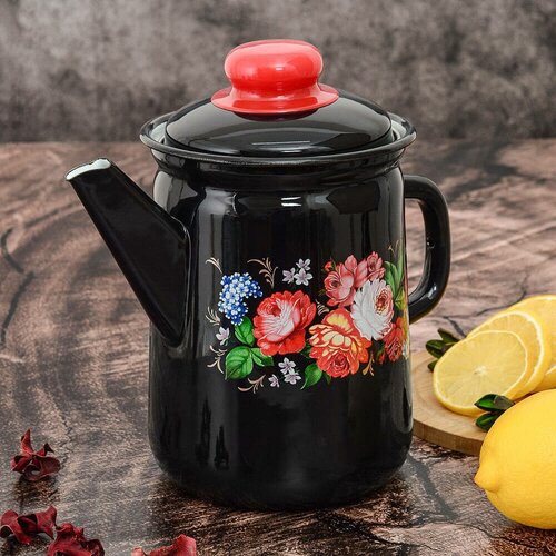 Кофейник для плиты эмалированный 2 литра