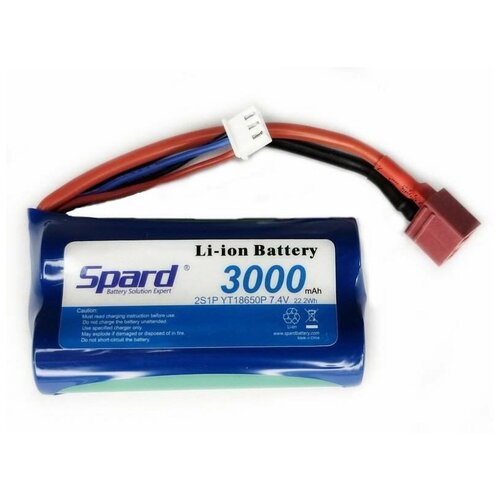 Аккумулятор Li-Ion Spard 3000mAh, 7,4V, 10C, T‐plug для Remo Hobby 1|16, Himoto 1|18 - YT18650P3