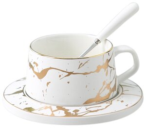 Фото Чайный набор Золотистый мрамор, чашка с блюдцем, 15х7,5х15 см, MARMA MM-CUP-06