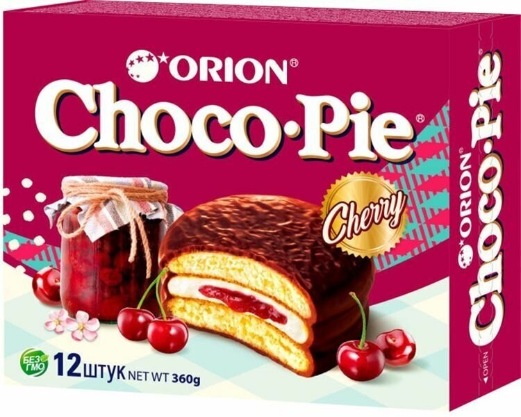 Пирожное Orion Choco Pie Вишня 360 г. х 12 шт в упаковке