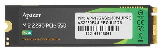 Apacer SSD AS2280P4U PRO 512Gb M.2 PCIe Gen3x4, R3500/W2300 Mb/s, MTBF 1.8M, 3D NAND, NVMe, Retail (AP512GAS2280P4UPRO-1)