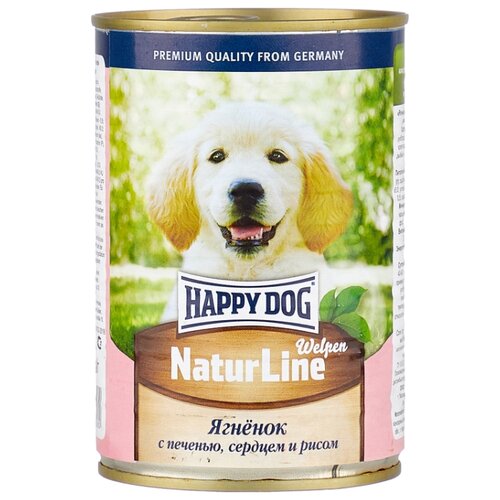 Консервы для щенков Happy Dog NatureLine (Ягненок с печенью, сердцем и рисом), 410 гр. По 20 шт.