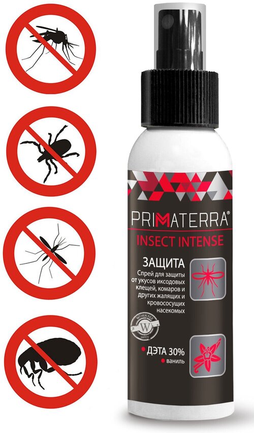 Средство ( cпрей ) PRIMATERRA INSECT INTENSE для защиты от укусов кровососущих насекомых, ДЭТА 30 , 200 мл.