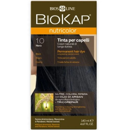 BioKap Nutricolor 1.0 Black - цвет Черный 140 мл. Краска для волос с маслом Арганового дерева и другими растительными ингредиентами.