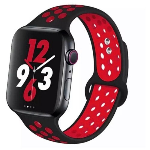 Силиконовый ремешок для Apple Watch 42/44/45mm (Черный-красный)