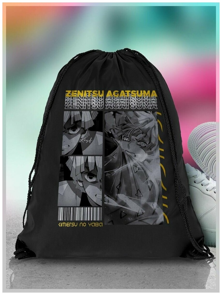 Мешок для сменной обуви ДТФ черный аниме demon slayer клинок ...