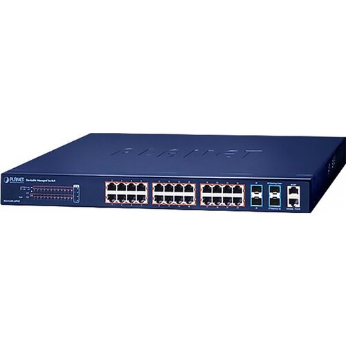 Коммутатор/ PLANET SGS-5240-24P4X L2+ 24-Port 10/100/1000T 802.3at PoE + 4-Port 10G SFP+ Stackable Managed Switch (370-watt PoE budget, Hardware Layer