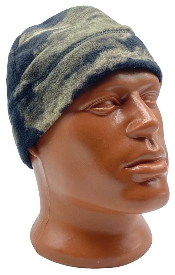 Мужская шапка из флиса камуфляж черный "Мох", однослойная, мультикам, для активного отдыха, теплая шапка, универсальный размер