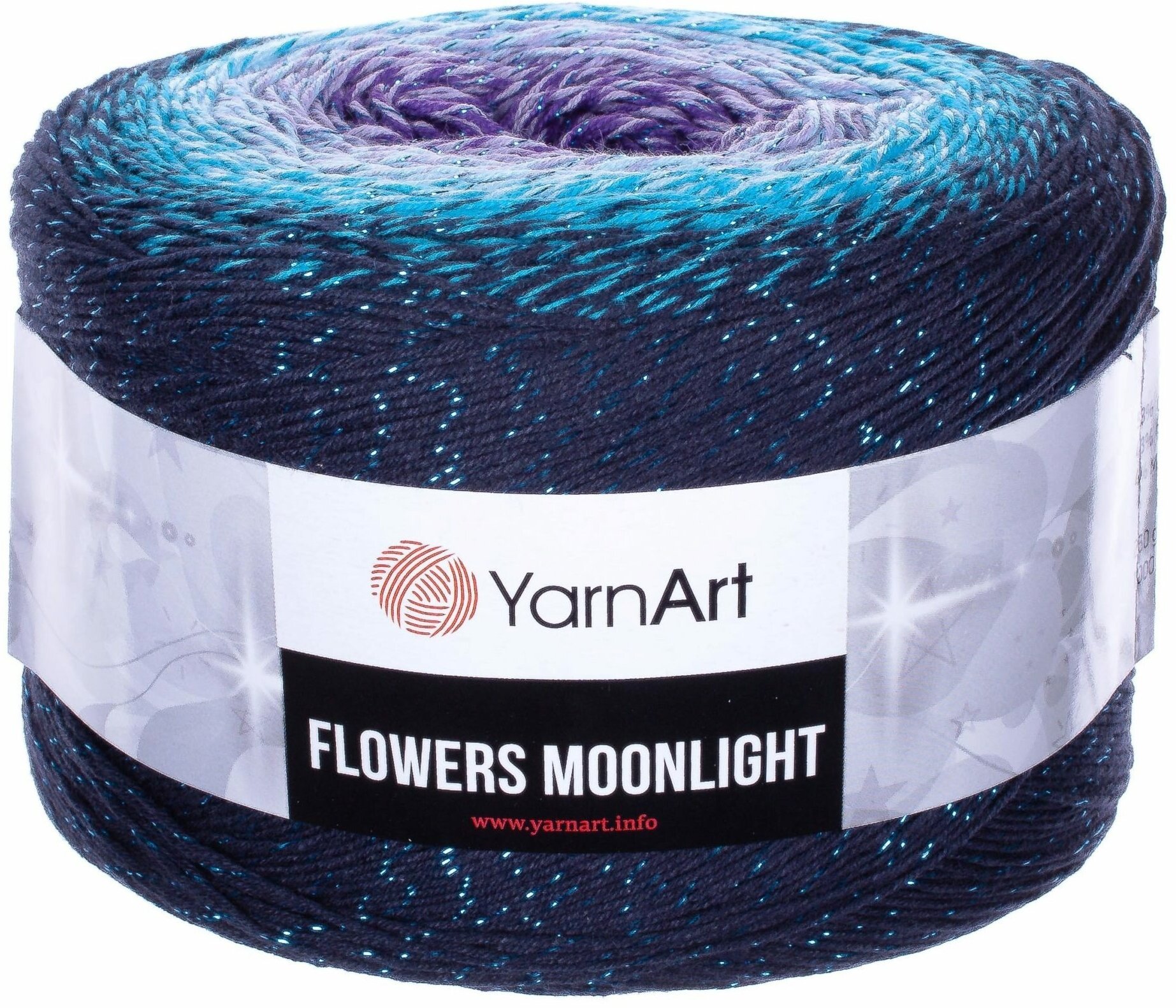 Пряжа YarnArt Flowers Moonlight темно синий-бирюза-сирень (3254), 53%хлопок/43%акрил/4%металлик, 1000м, 260г, 1шт