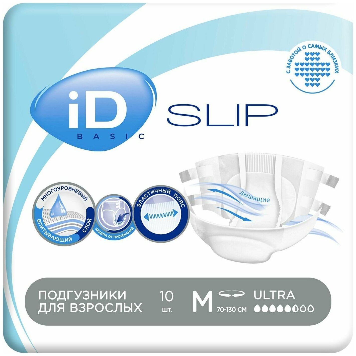 iD Slip Basic M | Подгузники для взрослых | Premium качество | С индикатором влагонасыщения | 10 шт