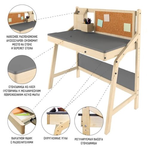 Стол парта растущий Робин Wood Уно с аксессуарами Комбо Серый 17000₽