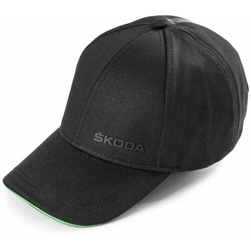 Бейсболка унисекс Skoda, цвет черный с зеленым ребром козырька + салфетка специальная