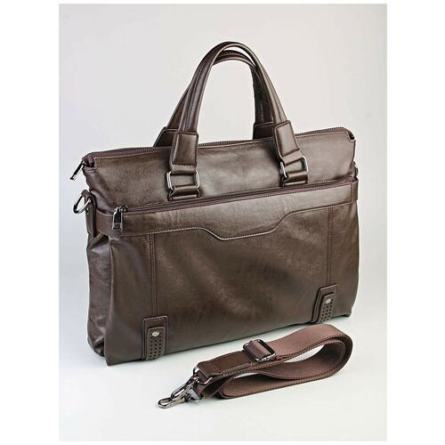 Портфель Adaf, экокожа, на молнии, с плечевым ремнем, для мужчин, коричневый