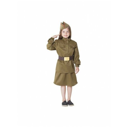 фото Костюм военный для девочки: гимнастёрка, юбка, ремень, пилотка, рост 110-120 см mikimarket